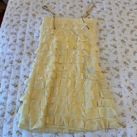 NWT Juju Butter Yellow Sleeveless Ruffle Mini Dress Size XS-S Jeweled Button-Up - Picture 3 of 9